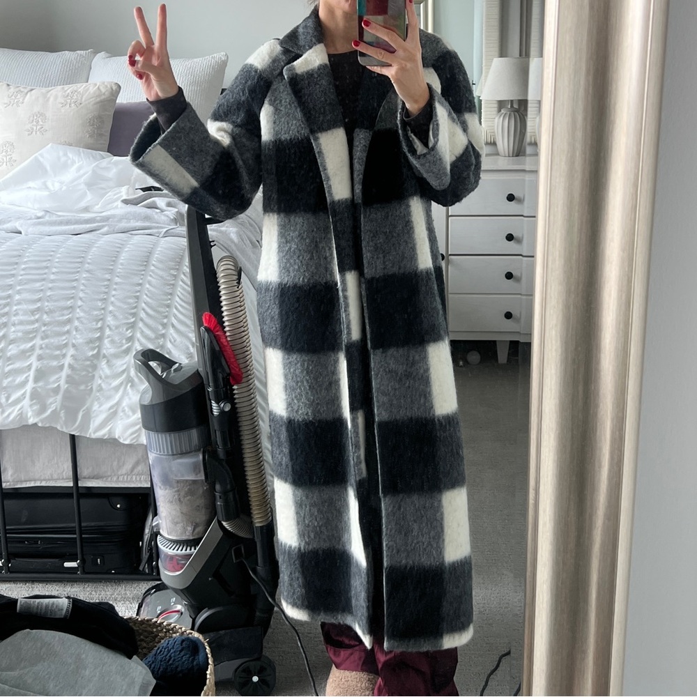 Ganni Black and White Wool Coat